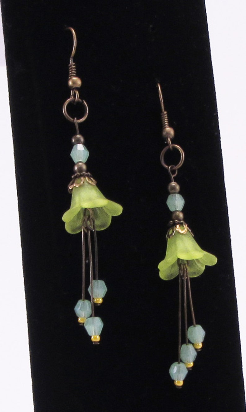 Yellow Bell Flower Earrings, Lucite Flowers, Dangle Earrings Antique