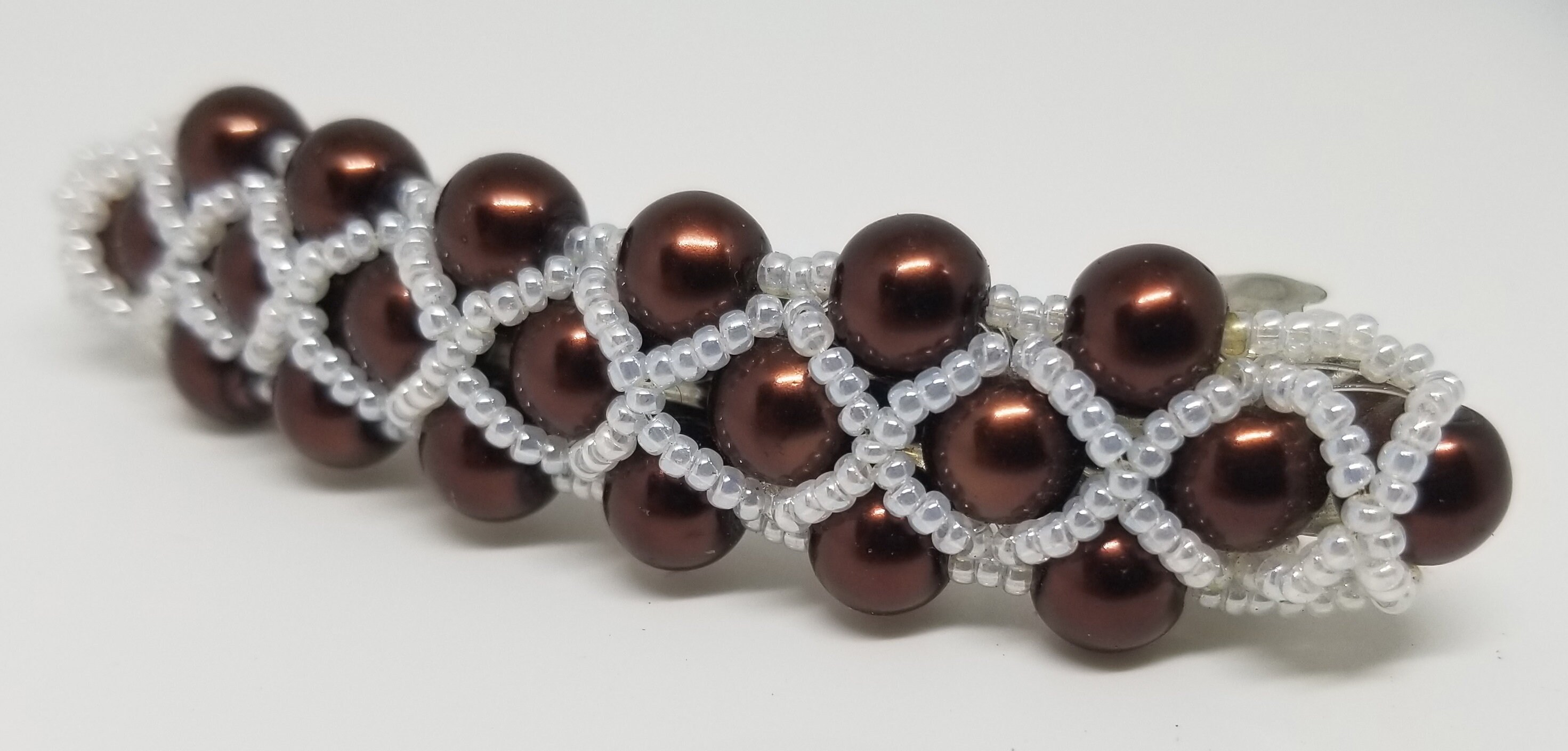Beaded Hair Barrette Brown Faux Pearls and White Seed Beads. Etsy