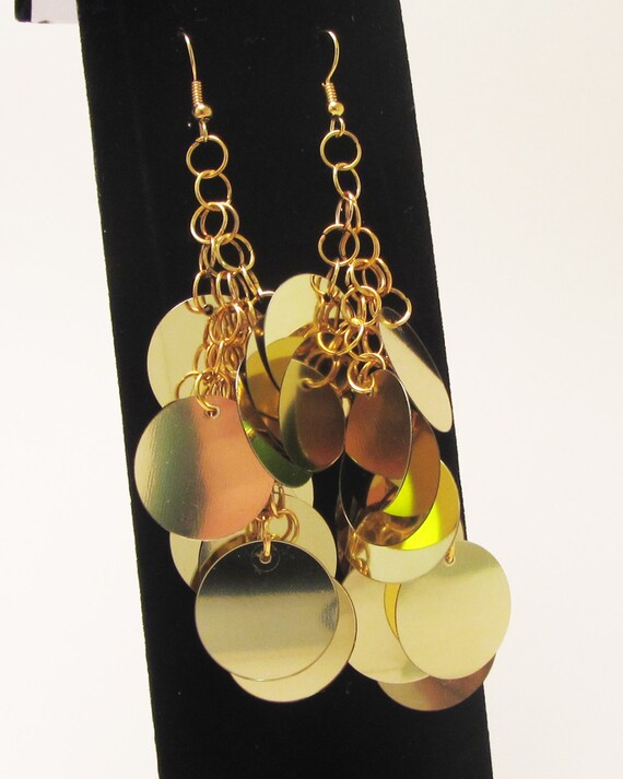 Gold Sequin Dangle Earrings Party Earrings Gold Etsy