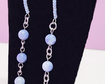 Light Blue Quartz Dangle Earrings: Stainless Steel Marquis Style