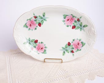 Juego de 2 fuentes ovaladas grandes para servir Wawel Poland Royal Vienna, color rosa con ribete en oro rosa. Juego de 2.