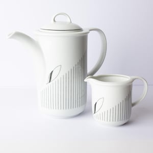 Vintage German Porcelain Coffee Pot & Creamer Set | Mid Century Modern White and Gray | JLMENAU Germany
