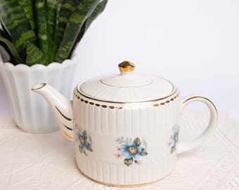 Vintage Sadler England Teapot Blue Floral Gold Trim Cottage Tea Pot