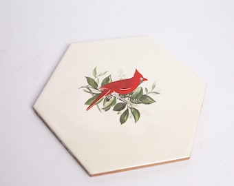 Vintage Cardinal Tile Trivet | Made in Italy Ceramic Tile | Red Bird Kitchen Decor | Cottage Kitchen | Rustic Trivet | Farmhouse Deco