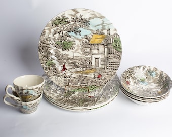 Vintage Myott The Hunter Dinner Plate | English Transferware | Hunting Scene Plate | Made in England | Cottagecore Tableware