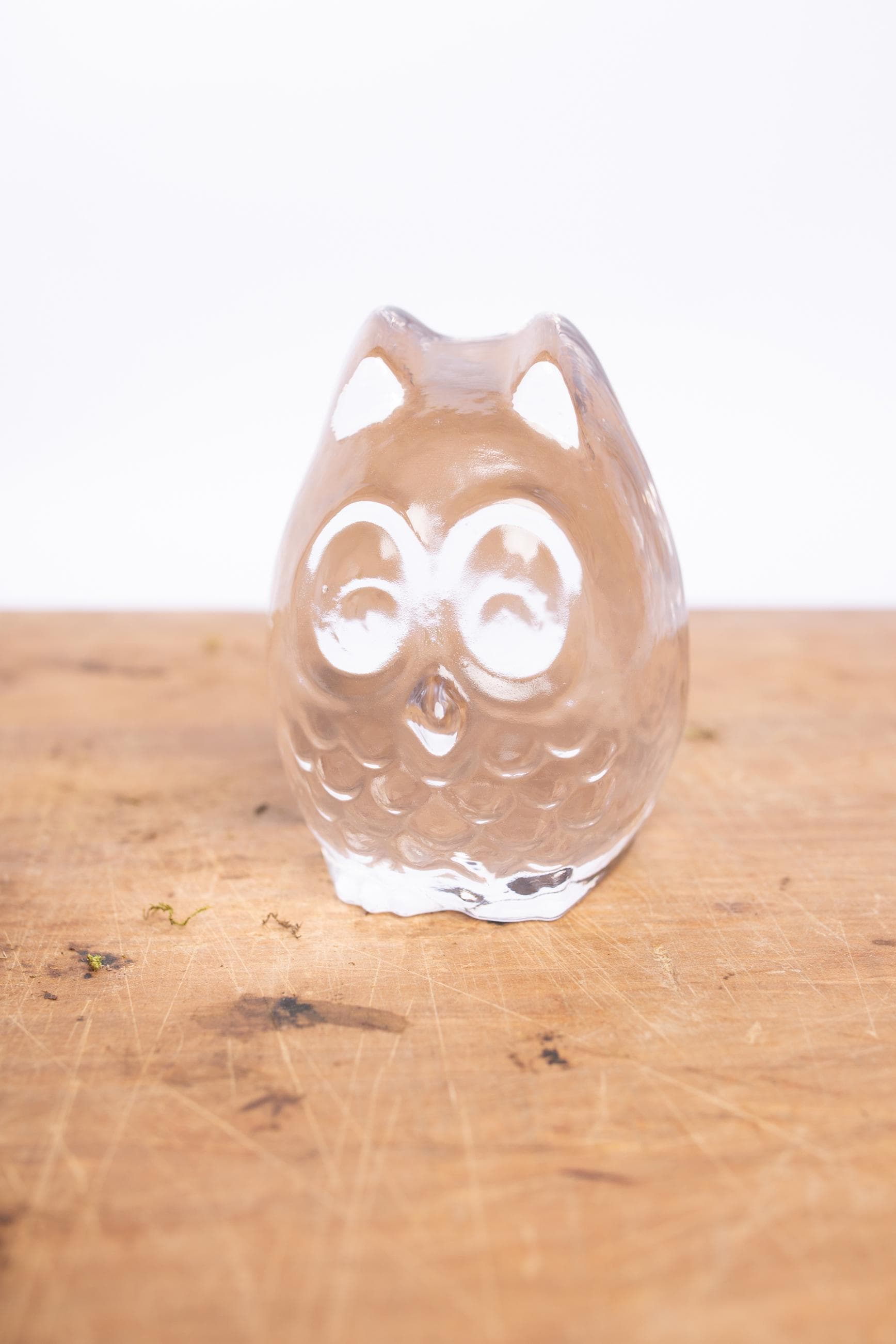 Vintage Glass Owl Paperweight | Clear Crystal Owl Figurine | Woodland Decor | Shelf Styling Accent