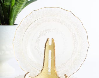 Set of 3 Vintage Yellow Glass Dessert Plates, Floral Depression Style Glassware, Cottage Table Setting, Vintage Entertaining