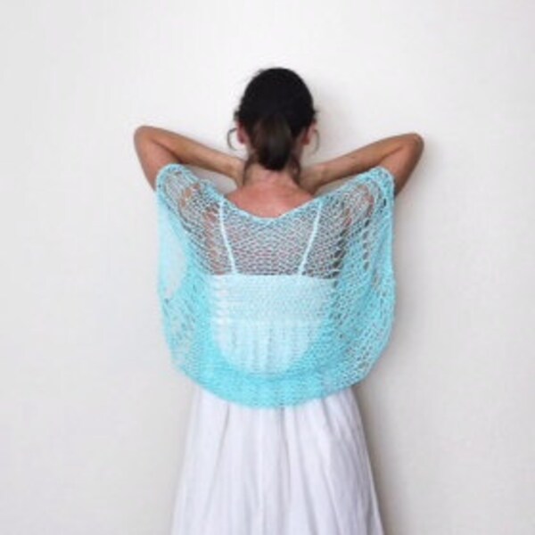 ON SALE! Mint Cotton Shrug Bolero-Light Mint Cotton  Shrug Bolero-Hand Khitted Mint Summer Shrug-Ready To Ship