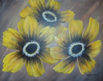 Yellow Flowers original acrylic painting, artwork/decor for any room, great gift idea FREE SHIPPING