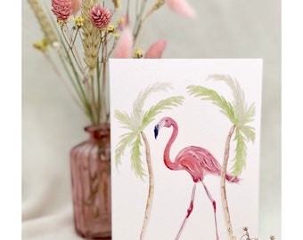 Flamingo Palm Greeting Card for a variety of occasions with Bio Glitter