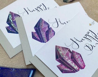 Pretty Gemstone Greeting Card. Mindful, spiritual, gems, zodiac, star signs. Personalise with your own occasion.