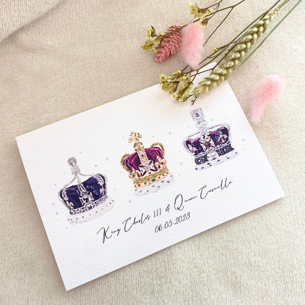 HM King Charles III / Coronation Crowns / Greeting Card / Wall Art / Royal Memorabilia / Celebration