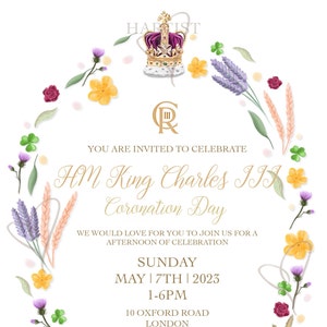Digital File Personalised Beautiful Crown Floral Royal Garden Party Invitation image 2