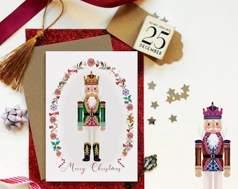 Nutcracker pack of 5 Christmas cards with gems and glitter