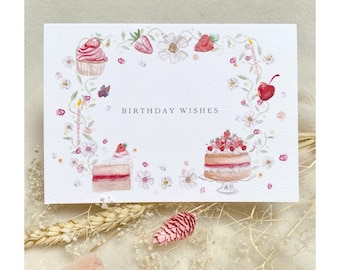 Strawberry Very Berry Cakes Greeting Card for a variety of occasions with Bio Glitter