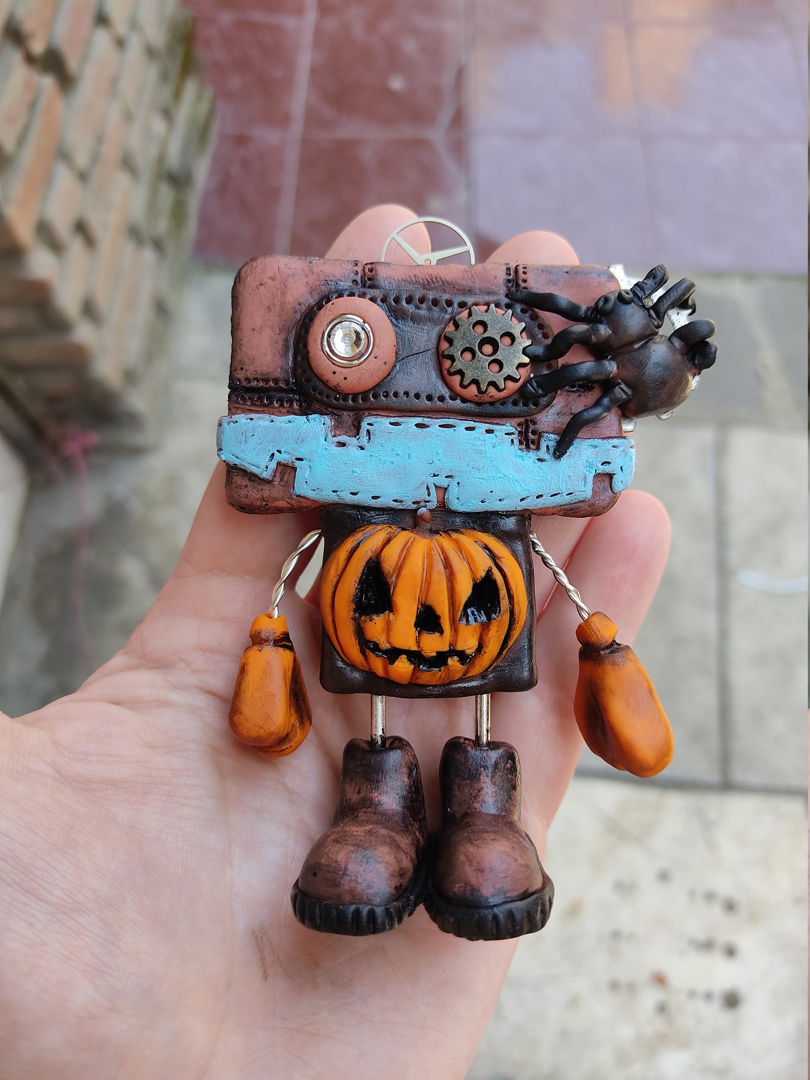 Robot figure OOAK polymer clay figurine Halloween mini art Etsy