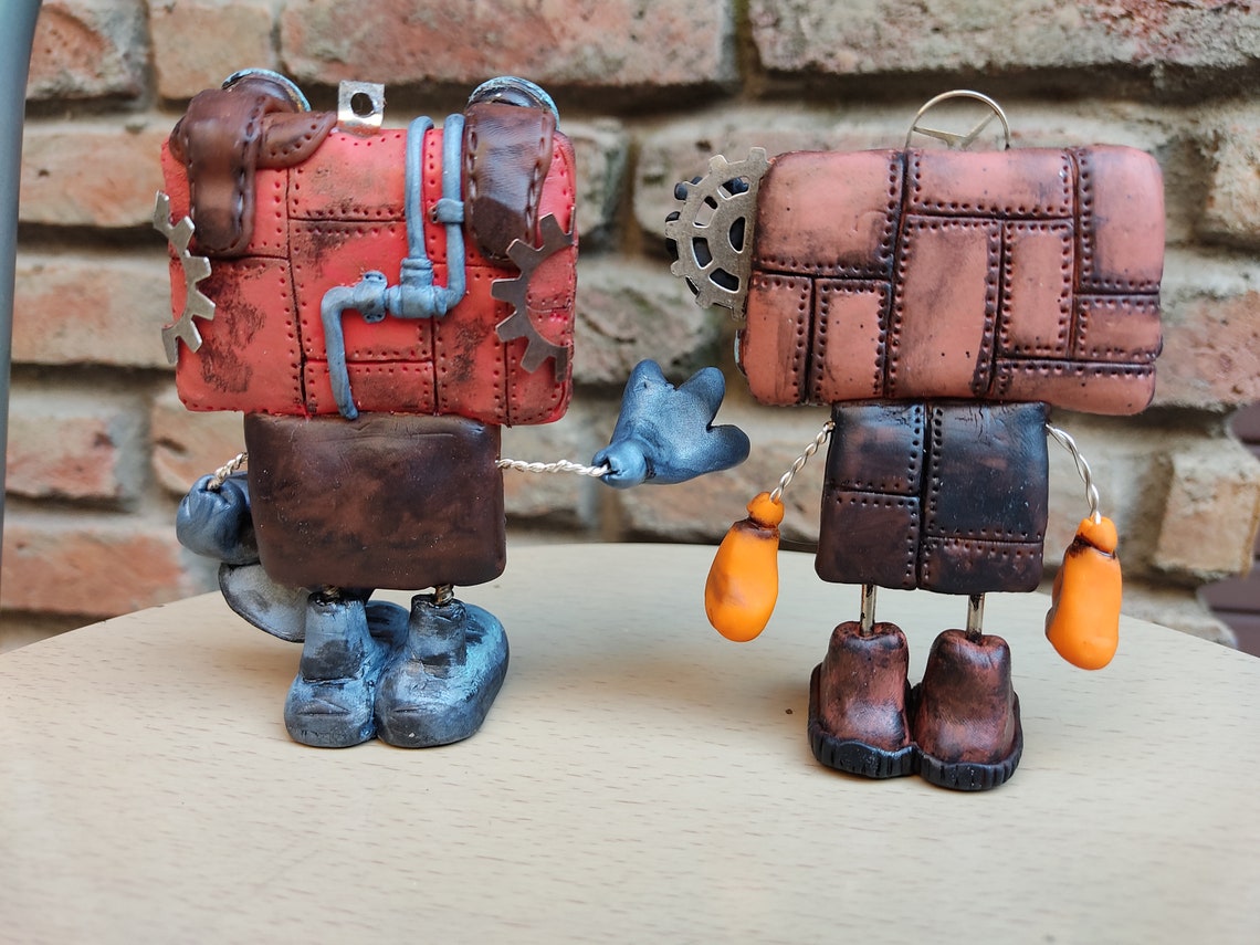 Polymer clay robot figurine steampunk robot sculpture Etsy