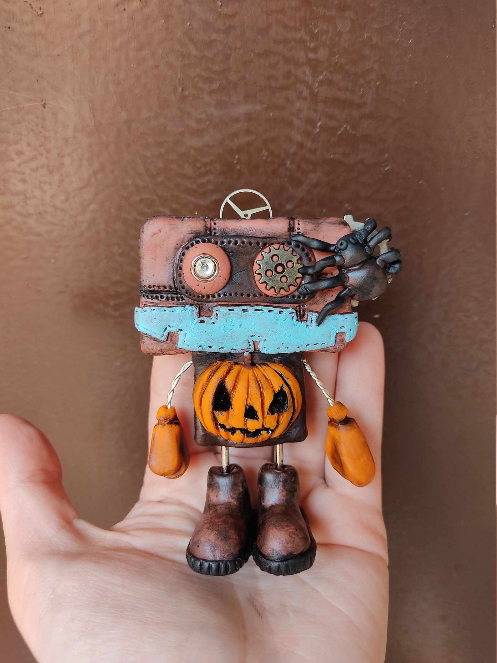 Robot figure OOAK polymer clay figurine Halloween mini art Etsy