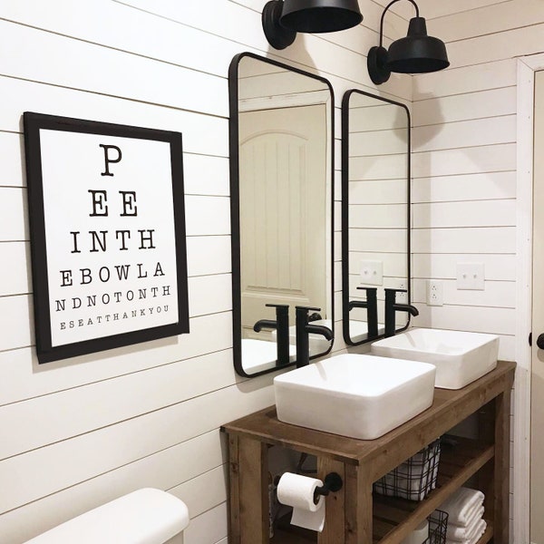 Bathroom Eye Chart Canvas or Cardstock Sign | Powder Room | Pee In The Toilet