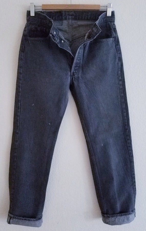 Vintage 501 Levis Jeans 30x32 Faded Black Stained