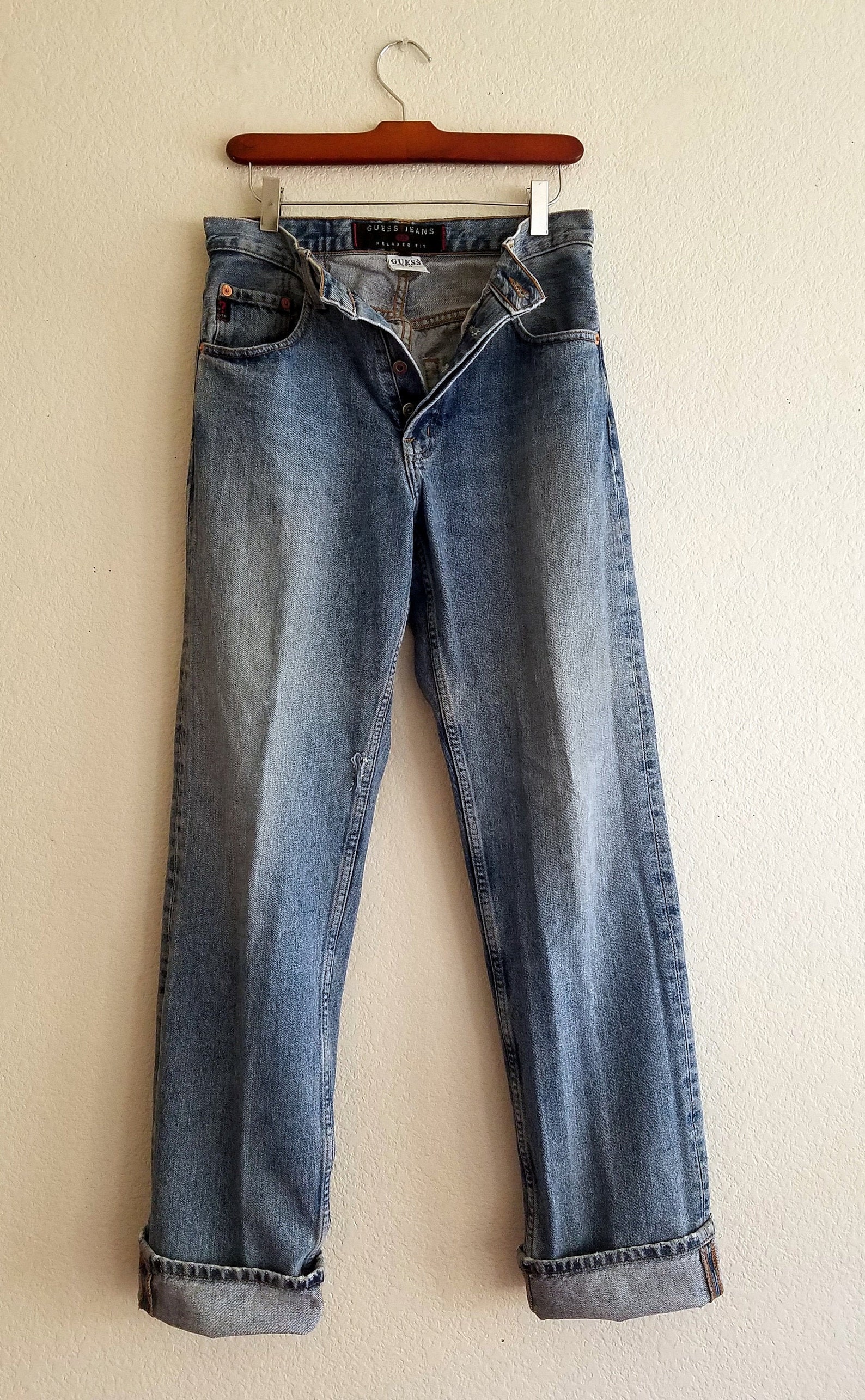 Guess Jeans 30x34 Distressed Blue Jeans Made in USA | Etsy