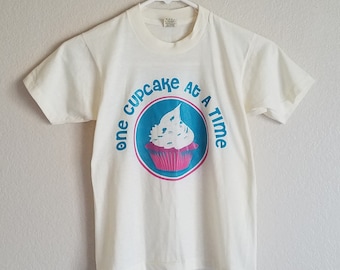 Vintage Girly Shirt One Cupcake at a Time Made in USA