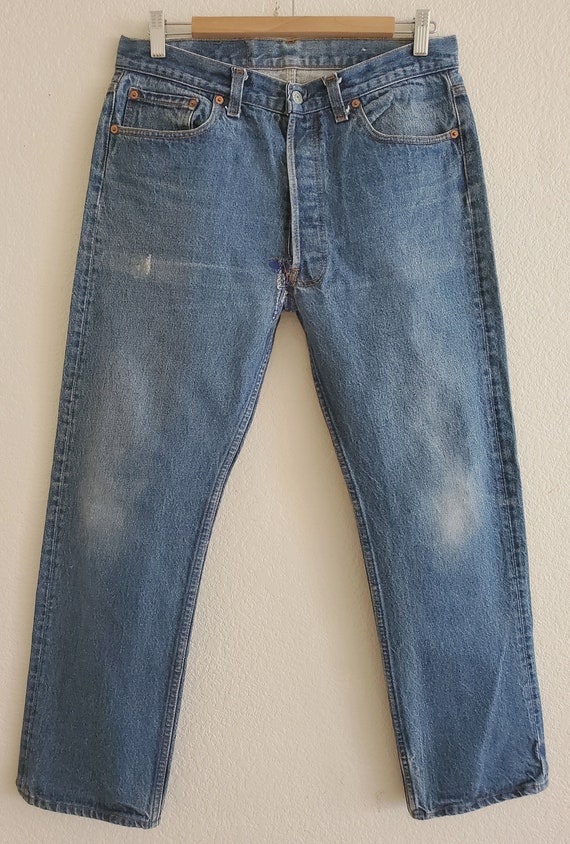 Vintage 501 Levis Jeans 35x31 Distressed Blue Jea… - image 1