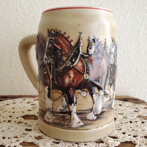 Vintage Budweiser weltberühmte Clydesdales Stein Becher Made in Brasilien