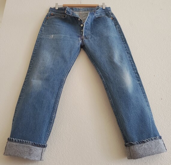 Vintage 501 Levis Jeans 35x31 Distressed Blue Jea… - image 3