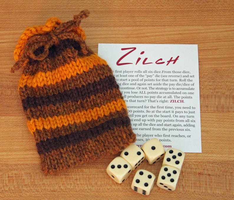 Zilch dice game with handknit bag image 1