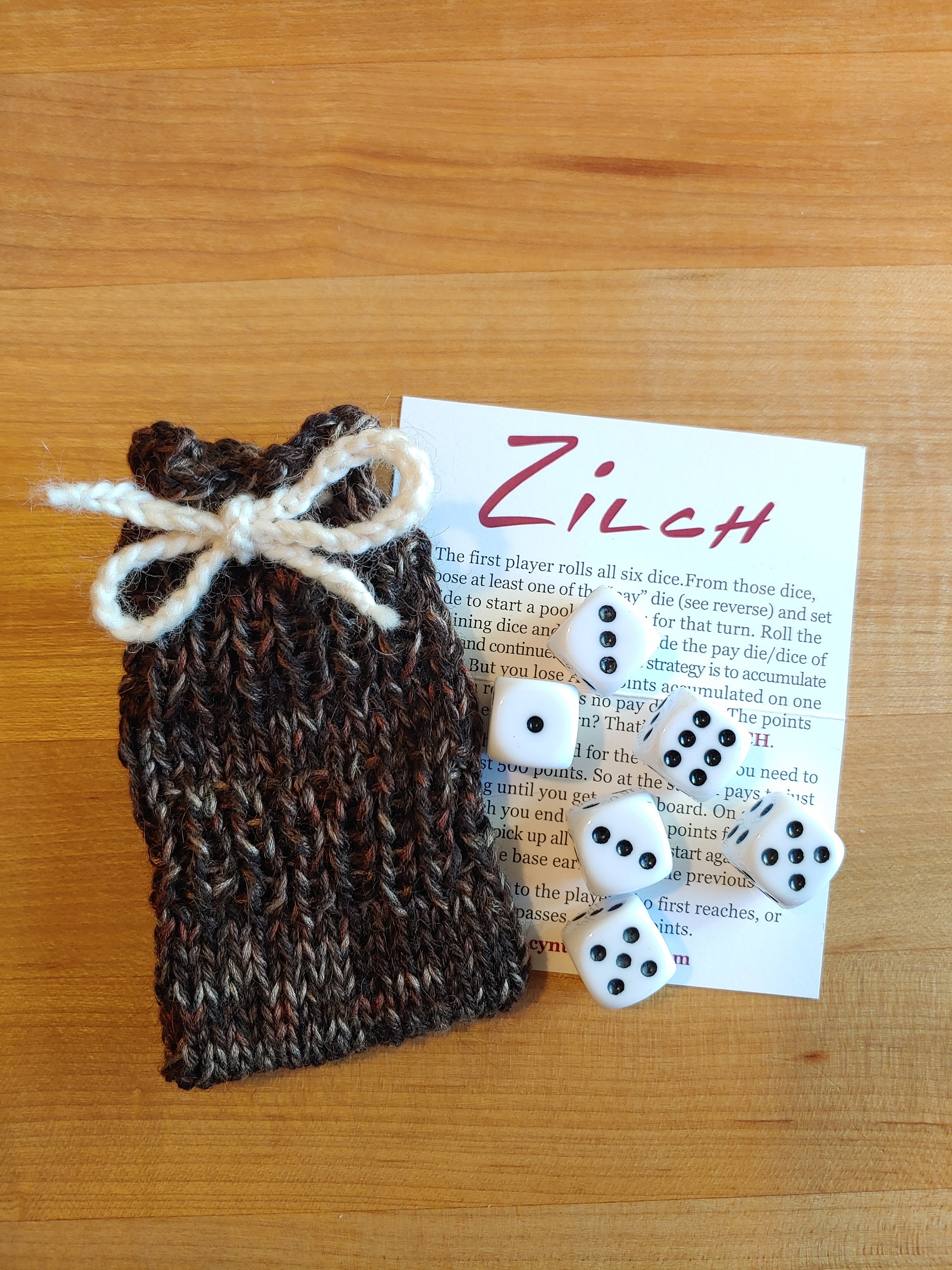 Zilch Dice Game With Handknit Bag Etsy