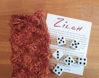Zilch dice game with handknit bag