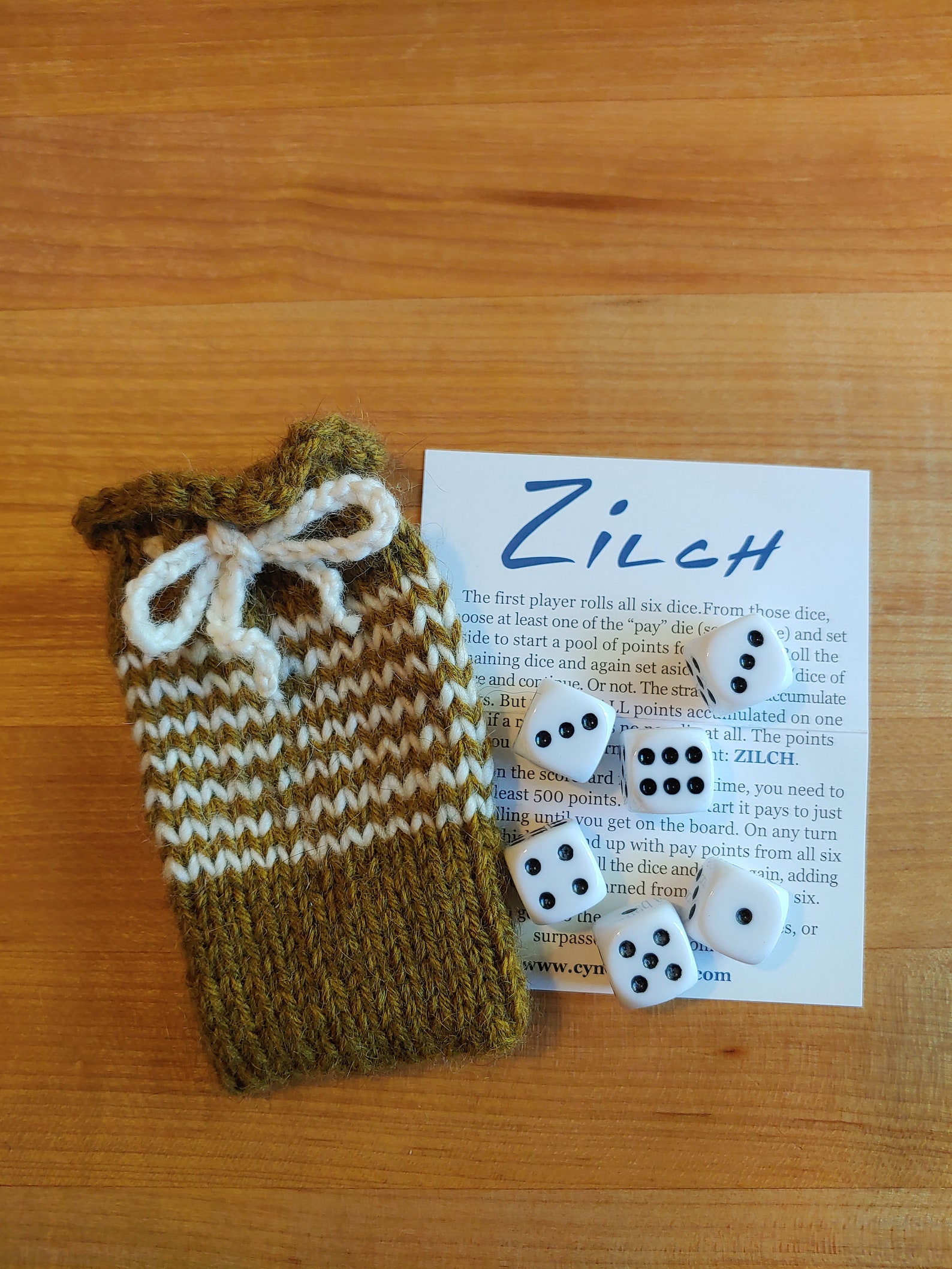 Zilch dice game with handknit bag Etsy