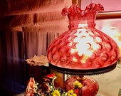 vintage Fenton cranberry glass coin dot lamp mid-century