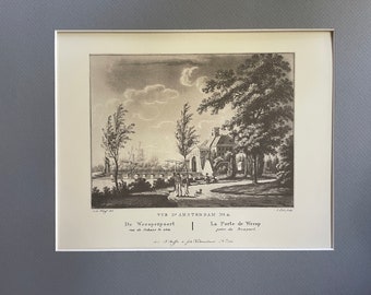 Amsterdam 1825 - 'Weesperpoort' - vintage engraving print 11x14 mat