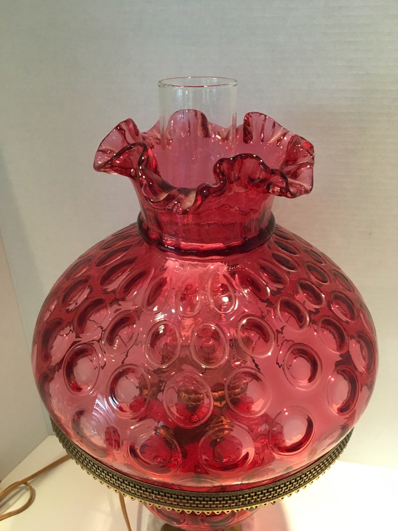 Vintage Fenton Cranberry Glass Coin Dot Lamp Midcentury Etsy Canada
