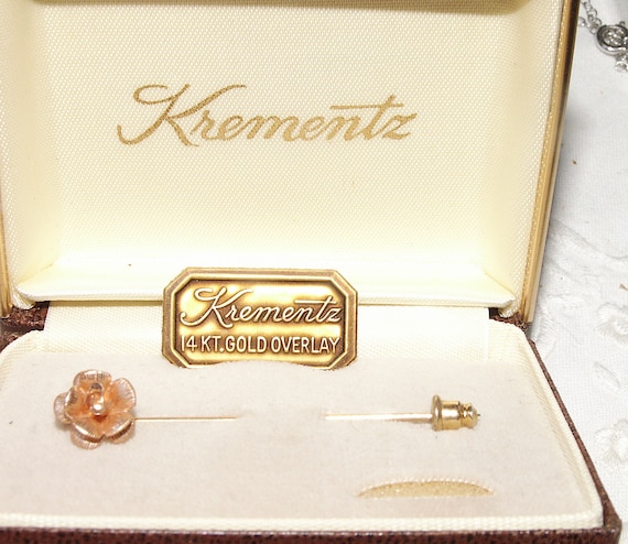 KREMENTZ Rose Brooch Stick Pin 14K, Mad Men, Mid … - image 1