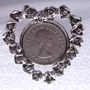COIN Jewelry, Lucky Wedding Heart Pendant BRITISH Six Pence 1967 Vintage Jewelry, Supplies for Necklace, Women&#39;s Gift, Jewelry Findings