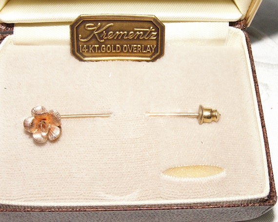 KREMENTZ Rose Brooch Stick Pin 14K, Mad Men, Mid … - image 3