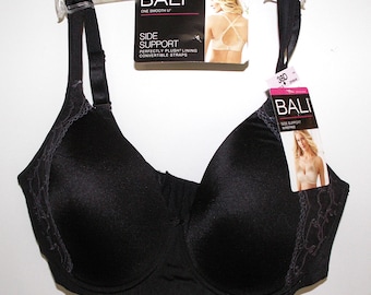 Bali Women Classic Side Support Black Bra Size 38D WIREFREE Convertible Straps Smooth Coverage DF6546