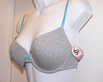 T-Shirt Bra Size 36C So Satinmates Adjustable Straps Smooth Coverage, Padded Underwire Gray/Aqua