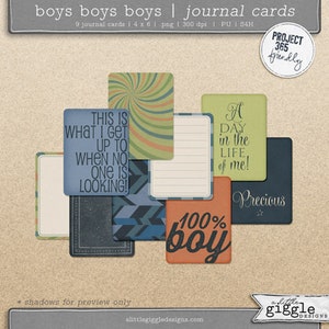 Journal Karten | Digitales Scrapbooking | {Jungen Jungen Jungen} | 9 druckbare Taschenkarten | 4x6 | Individuelles PNG | Ein kleines Kichern Designs
