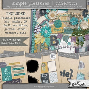 Digitale Scrapbook Kit Sammlung | {Einfache Freuden} | 55+ Elemente | 20 Papers | 12x12 | Alphabet PNGs | +5 Mehr Packungen!