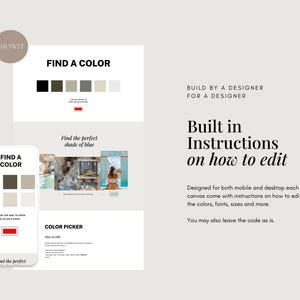 K&ouml;nnte beinhalten: Ein Mockup eines Handybildschirms, auf dem ein Farbw&auml;hler mit dem Text "Find a Color" angezeigt wird. Das Tool erm&ouml;glicht es Benutzern, aus einer Vielzahl von Farben und Farbt&ouml;nen auszuw&auml;hlen. Das Bild zeigt auch einen Desktop-Bildschirm, auf dem ein &auml;hnlicher Farbw&auml;hler mit dem Text "Find the perfect shade of blue" angezeigt wird.