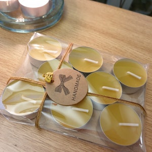 8x Beeswax tealight candles 100% bees wax handmade in UK - gift idea - packaging fits through letterbox