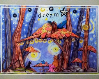 Fairy Cards Fairy Art Dream Believe Cards Fairy and Kitty Tea Party Note cards Blank Note card Birthday Card Fairy Birthday Faires Art Card