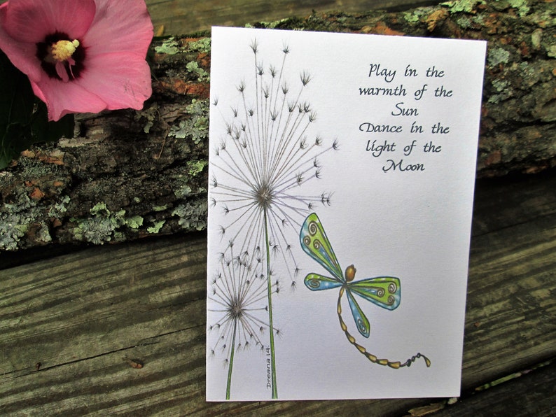 Dragonfly and Dandelion Art Print Dandelion Drawing Dragonfly | Etsy