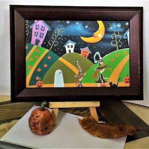 Trick or Treat Halloween Print, Trick or Treaters Painting Trick or Trick Artwork Halloween Wall Decor, Halloween Painting, Whimsical Witchs