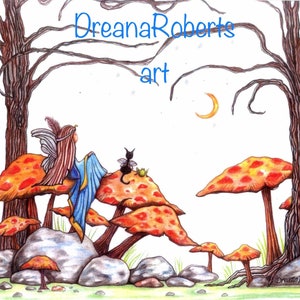 Morning nite lite fairy and kitty art illustration, Fairy Wall Decor Fairy Drawing, Fairy Print Fairy Wall Hanging, Artwork, Nursery art