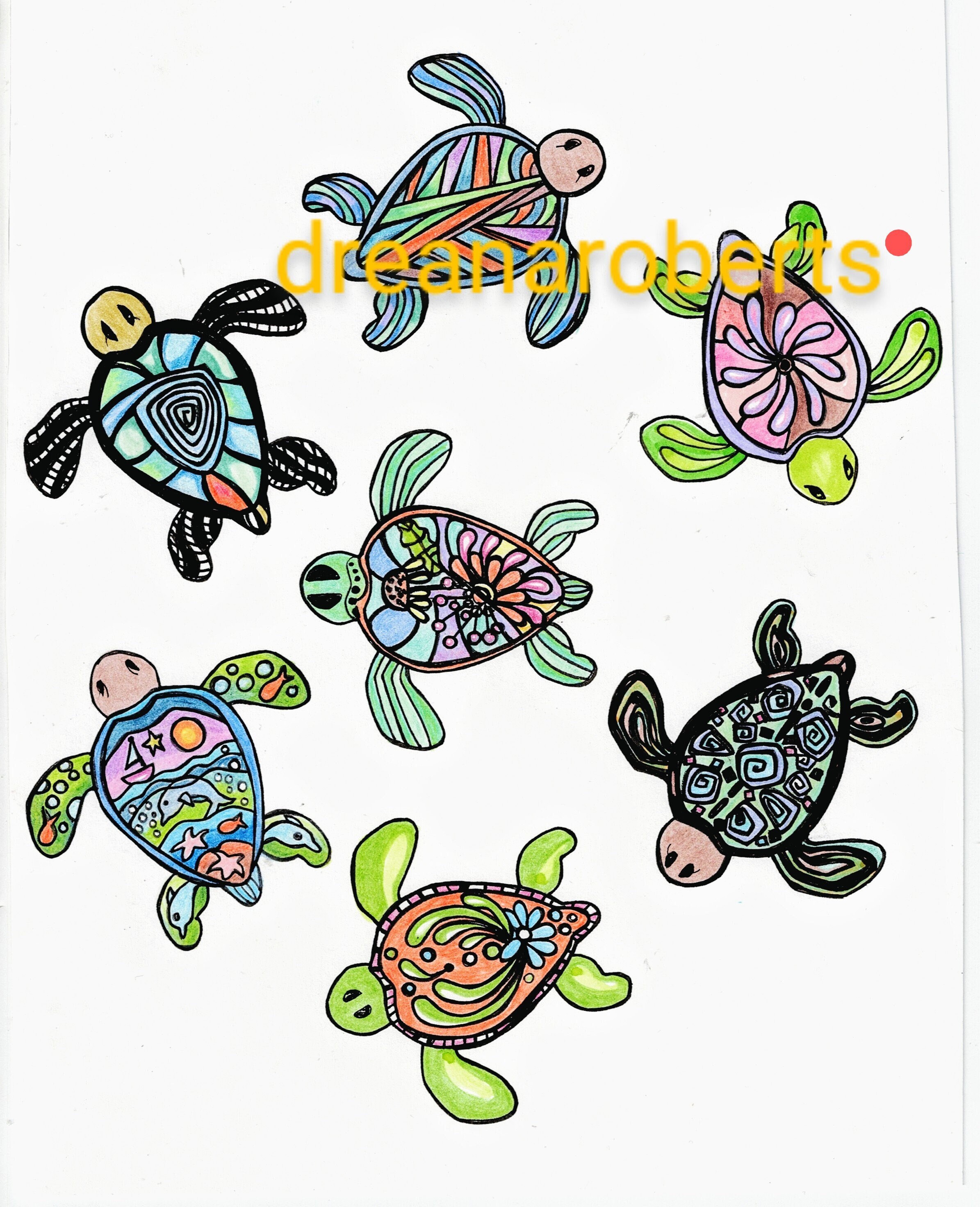 Turtles Art, Digital PNG printable file, Turtles having Fun, Turtle Illustrations